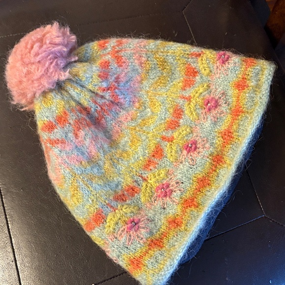 Sundance Pastel Knit Beanie with Pink Pom-Pom - Picture 2 of 3